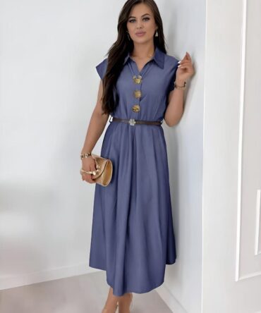 Φόρεμα midi με ζώνη στη μέση