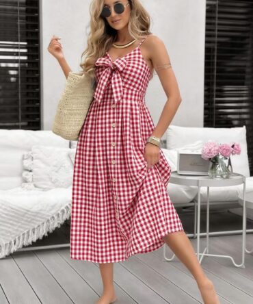 Φόρεμα midi καρό τιραντέ