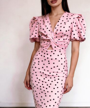 Φόρεμα midi πουά με ιδιαίτερο σχέδιο